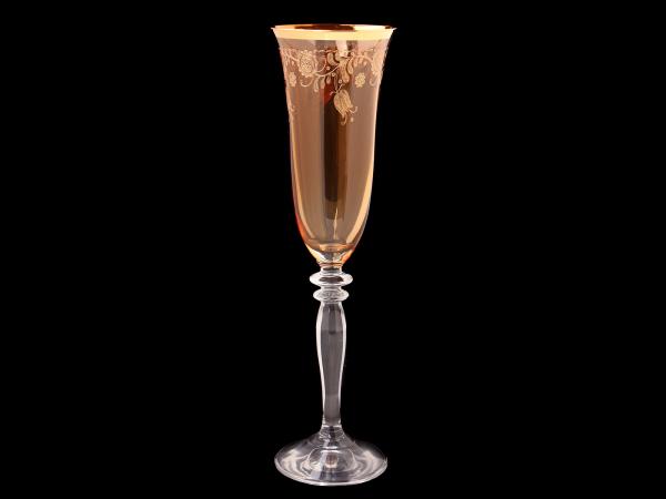 Набор бокалов для шампанского "Амбер" с золотыми колокольчиками 160 мл
