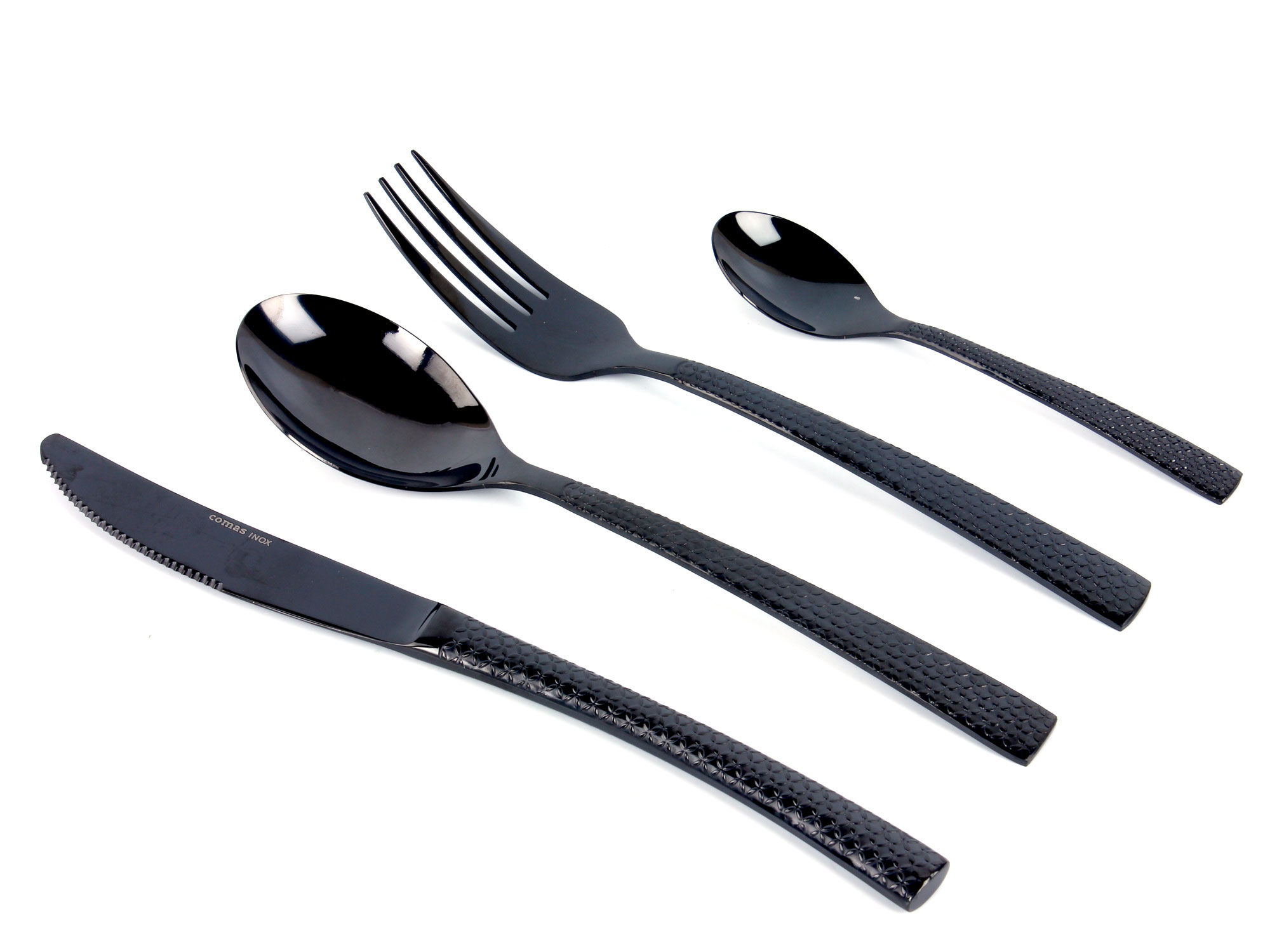 столовый набор черного цвета. столовые приборы матовые. столовый набор черного цвета. Stainless steel tableware ложки. набор столовых приборов jankng из нержавеющей стали.