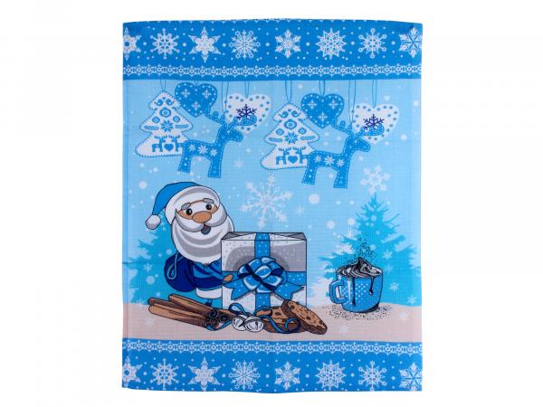 Полотенце "Рождественский гостинец" синий  фон 45*60 см