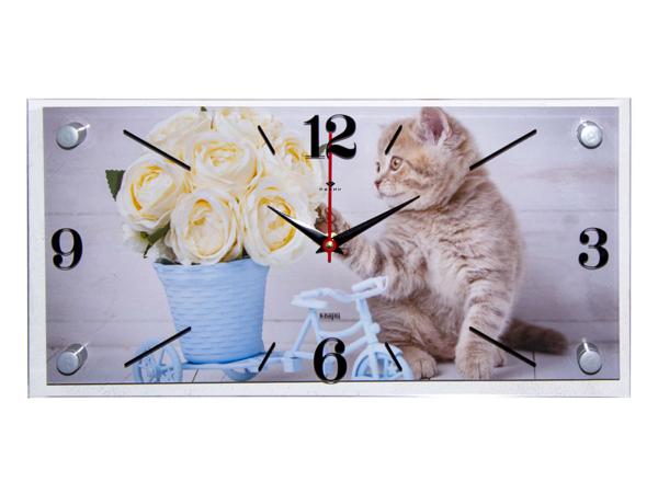 Часы настенные "Котенок и цветы" 19х39 см