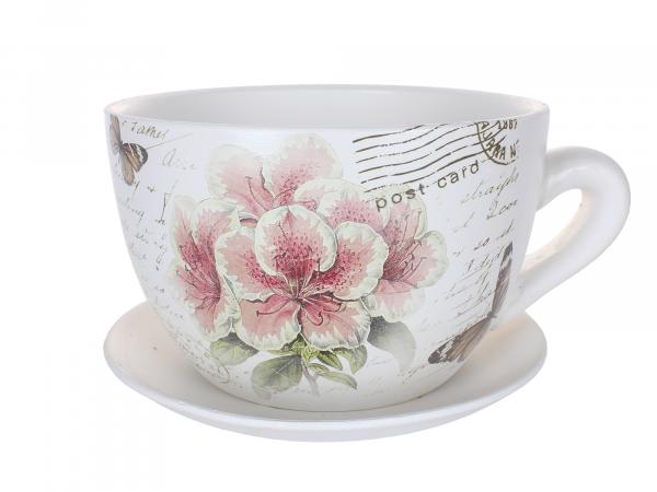 Кашпо - чайная пара "Розовые цветы" 19х12 см