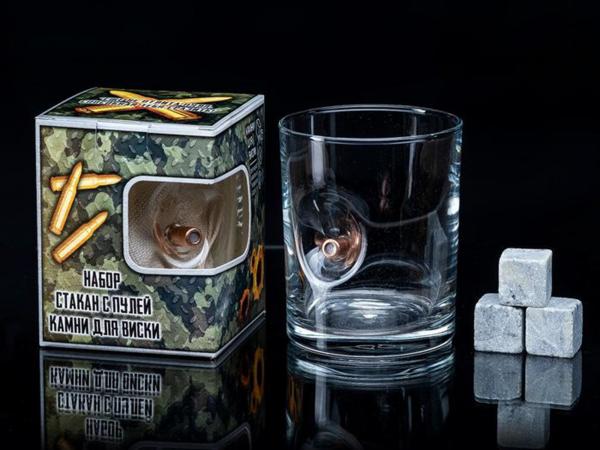 Набор стакан и камни для виски "Военный" с пулей