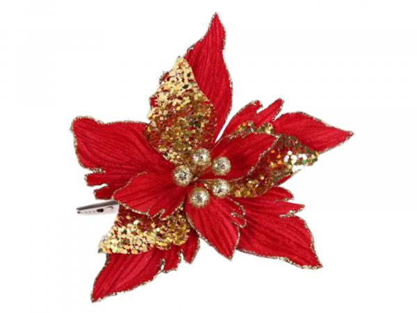 Ёлочное украшение "Красный цветок" 20х18 см на клипсе