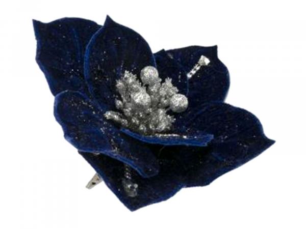 Ёлочное украшение "Синий с серебром цветок" 22х17 см на клипсе