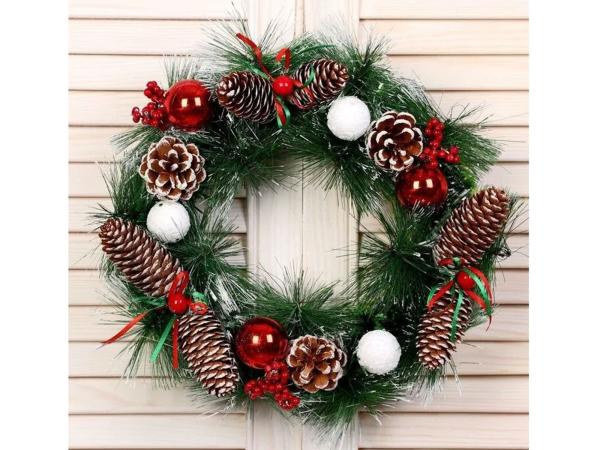 Венок новогодний "Шишечки с шариками" 30 см