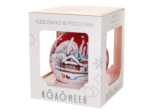 Ёлочное украшение Шар "Крестьянские домики", 80 мм., стекло, Коломеев, Россия
