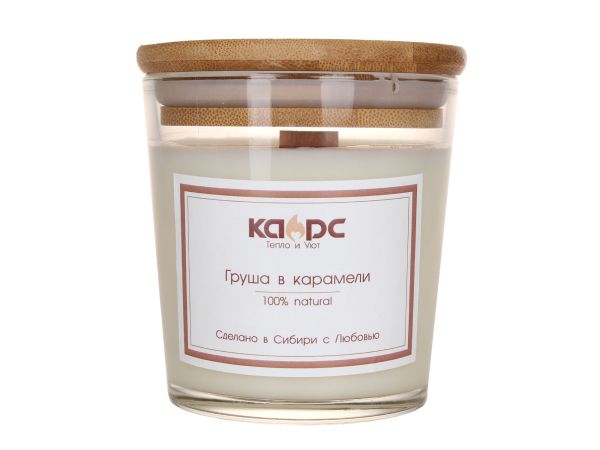 Свеча соевая 190 мл "Груша в карамели" деревянный фитиль