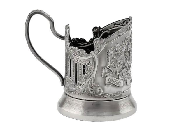 Набор для чая "Мудрый руководитель" никелированный с чернью с открытко и значком "Настоящий мужчина"