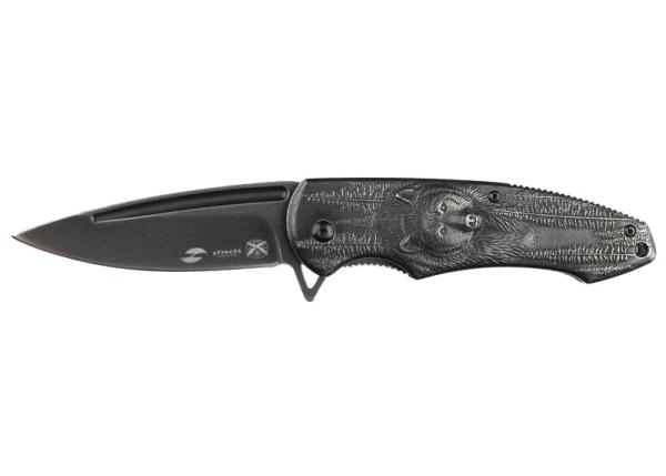 Нож Stinger 82 мм чёрный с медведем