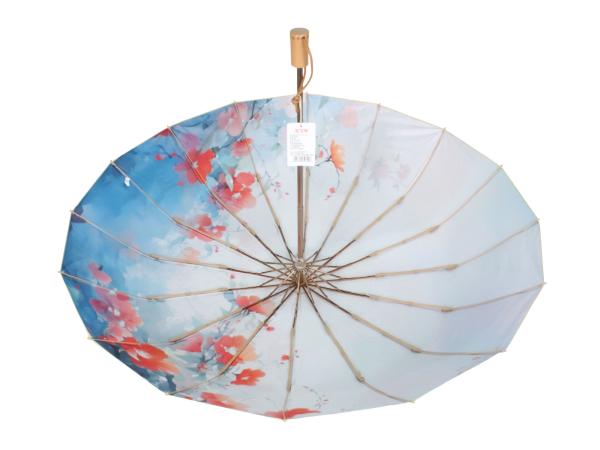 Зонт женский D100см цветной с деревянной ручкой 16 спиц