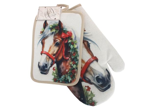 Кухонный набор: рукавица+прихватка 22х14 см "Лошадь"