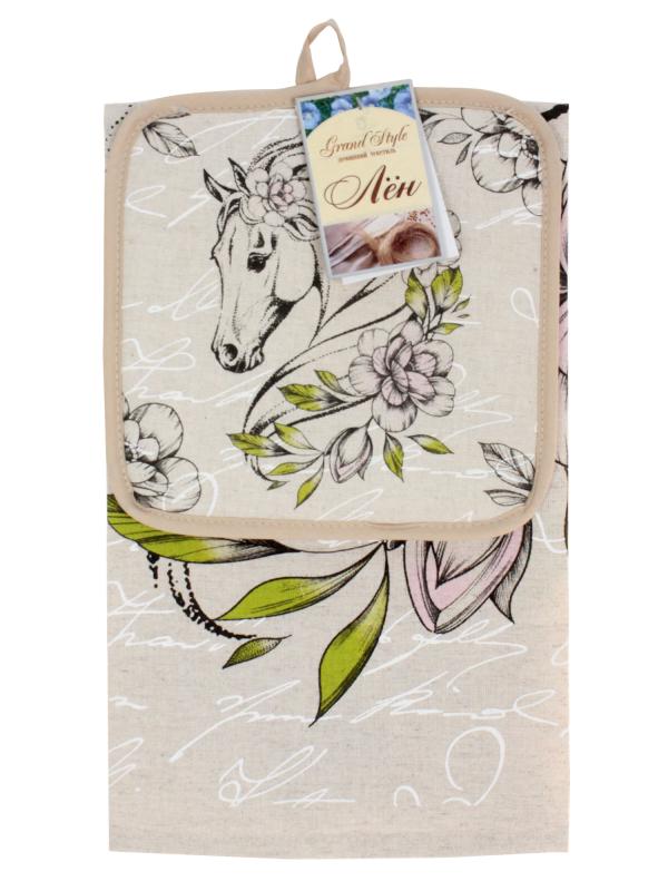 Набор: полотенце 39х60 прихватка 18х18 "Год лошади" полулён