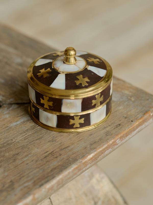 Шкатулка "Крест" 2 яруса, латунь, перламутр, эмаль, 7,5 см