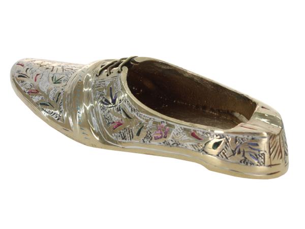 Пепельница "Башмак", латунь, резная, белая эмаль, L 13 см