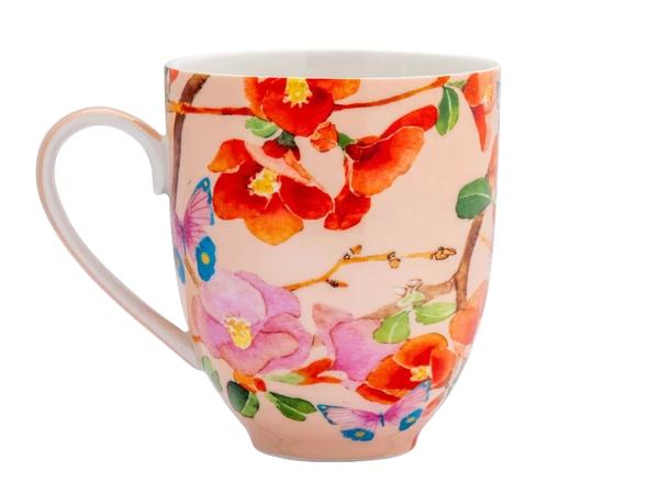 Кружка 400 мл с подставкой "Камелии на розовом"