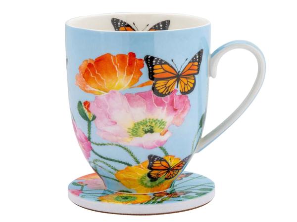 Кружка 400 мл с подставкой "Маки"