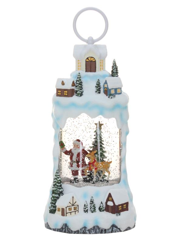 Фонарь светодиодный 24 см "Дед Мороз с оленем"