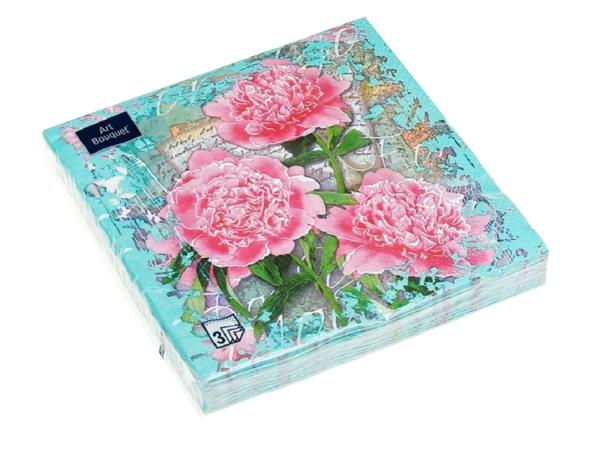 Салфетки 3-х слойные 20 шт "Пионы" 33х33 см