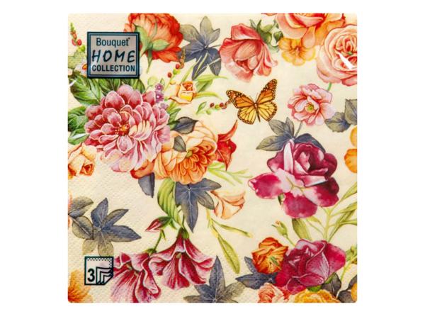 Салфетки 3-х слойные 20 шт "Красивые цветы" 33х33 см
