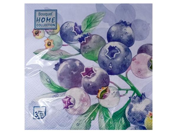 Салфетки 3-х слойные 20 шт "Черника. Голубой фон" 33х33 см