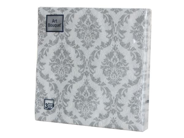 Салфетки 3-х слойные 16 шт "Барокко Серебро на белом" 33х33 см