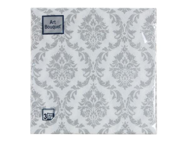 Салфетки 3-х слойные 16 шт "Барокко Серебро на белом" 33х33 см