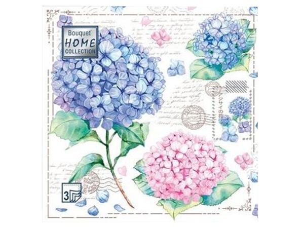 Салфетки 3-х слойные 20 шт "Открытка с гортензиями" 33х33 см