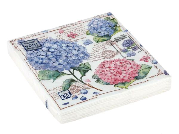 Салфетки 3-х слойные 20 шт "Открытка с гортензиями" 33х33 см