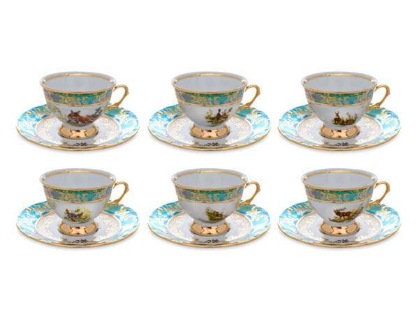 Кофейный набор Охота зеленая "Мария-Тереза" 12 предметов на 6 персон