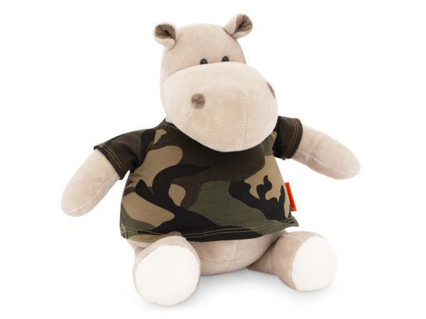 Мягкая игрушка Бегемот в армейской футболке 20 см