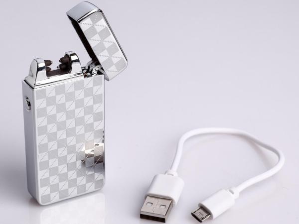 Зажигалка электронная, USB, "Серебристый узор", дуговая, 3,5*7 см