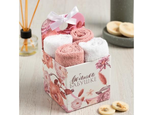 Салфетки махровые декор. "Бабушке", 4 шт, 30х30 см