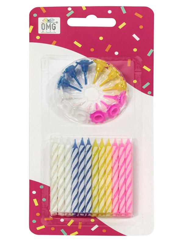 Свечи для торта набор из 24 шт 8 см микс спираль