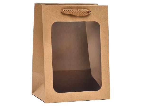 Пакет подарочный с окном, крафт, 28*18*13 см