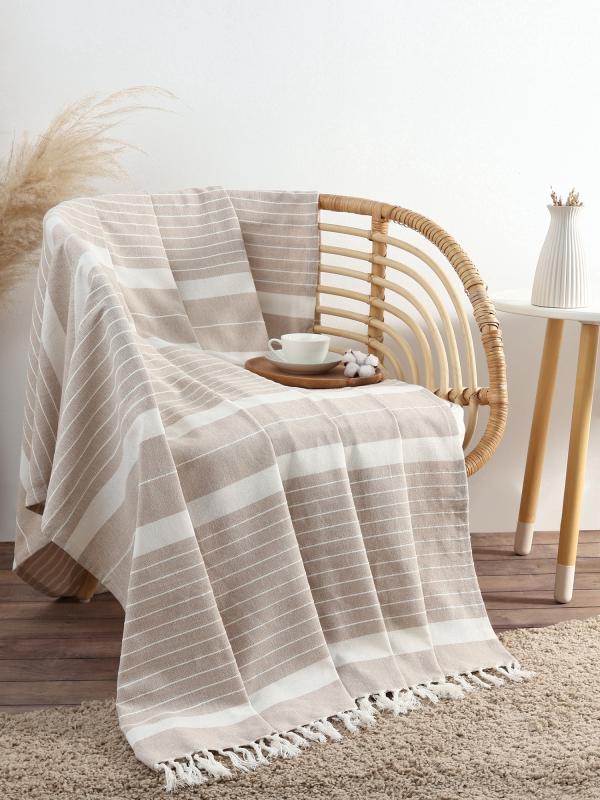 Плед 130х160 см с кисточками "Beige stripe" бежевый