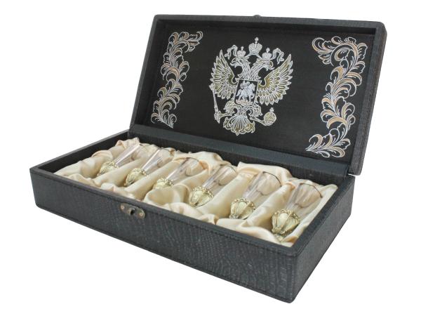 Набор стопок-перевертышей "Звери" 6 шт в шкатулке хрусталь латунь Россия