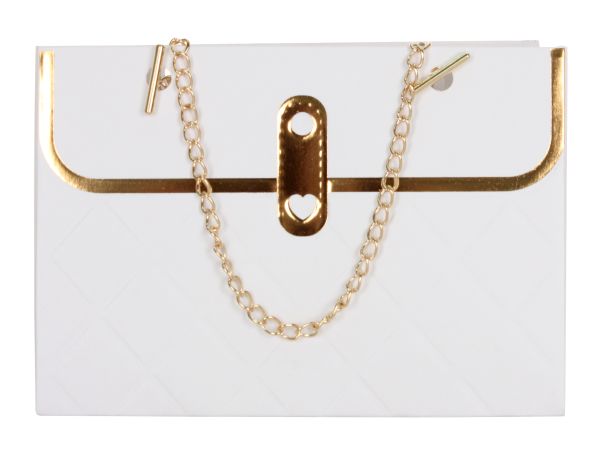 Сумка подарочная 10х10х15 см цвет белый цепь металл