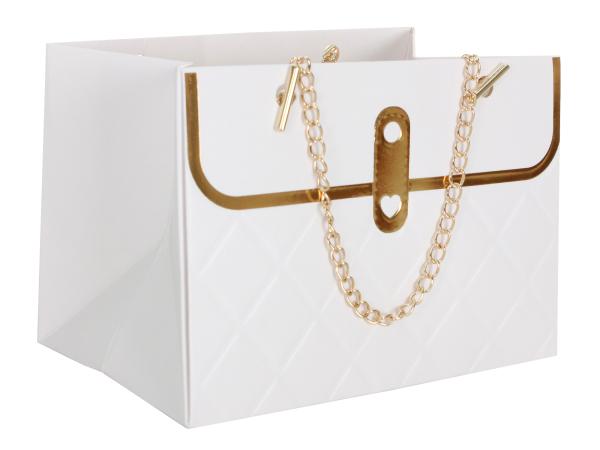 Сумка подарочная 10х10х15 см цвет белый цепь металл
