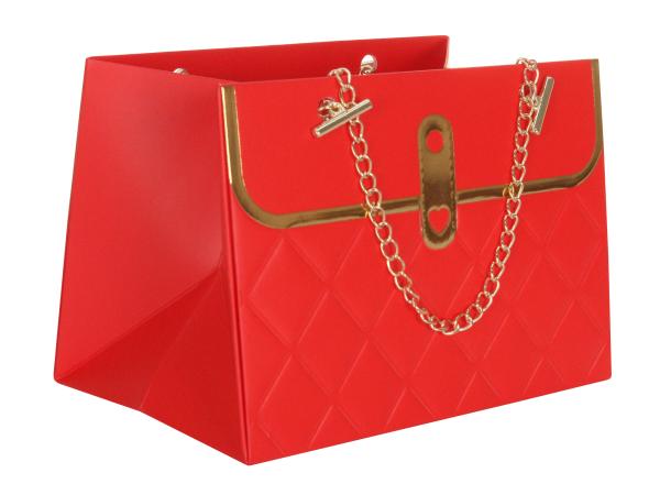 Сумка подарочная 10х10х15 см цвет красный цепь металл