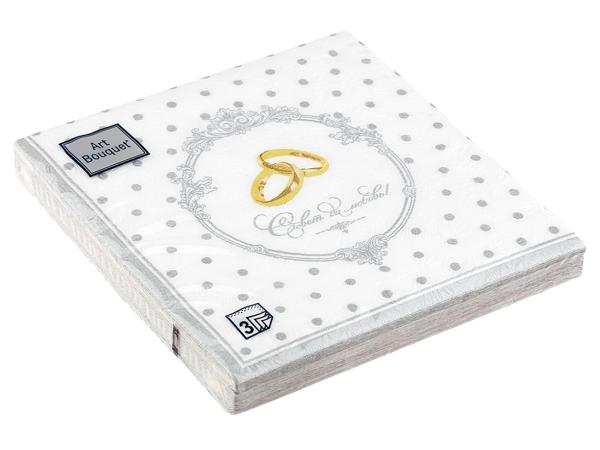 Салфетки 3-х слойные16 шт "Барокко Обручальные кольца" серебро 33х33 см