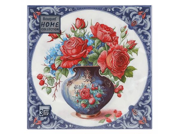 Салфетки 3-х слойные 20 шт "Ваза с розами" 33х33 см