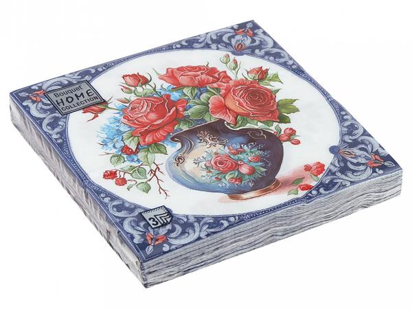 Салфетки 3-х слойные 20 шт "Ваза с розами" 33х33 см