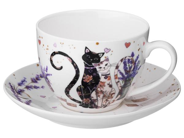 Чайный набор "Лавандовые коты" 2 перс 4 пр 275 мл