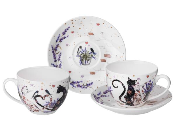 Чайный набор "Лавандовые коты" 2 перс 4 пр 275 мл