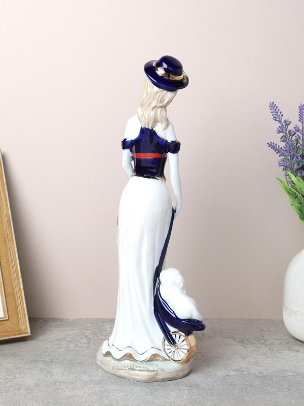 Статуэтка "Дама с собачкой" 30 см кобальт