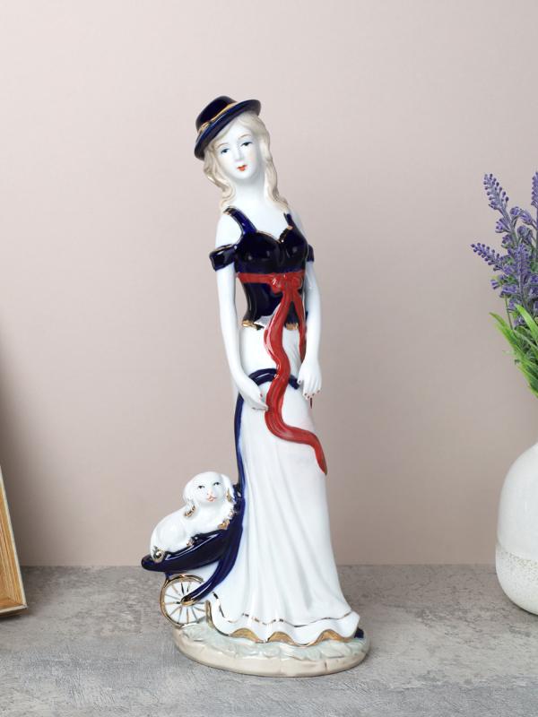 Статуэтка "Дама с собачкой" 30 см кобальт