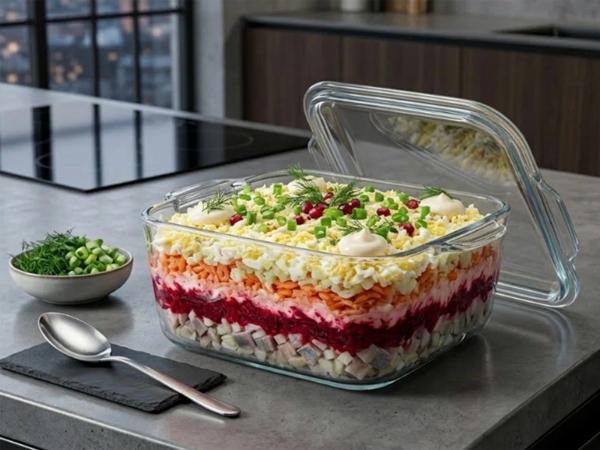 Кастрюля для запекания квадратная с крышкой 1 л