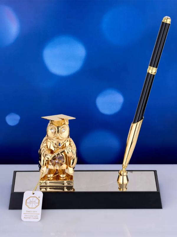 Ручка на подставке "Сова магистр" с тремя хрусталиками