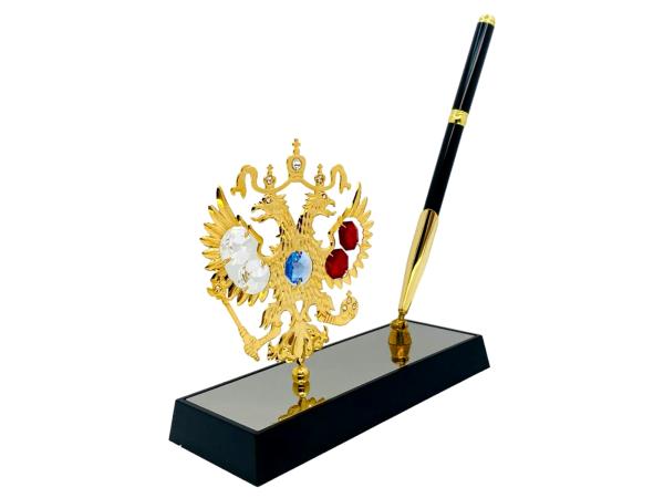 Ручка на подставке "Герб России" 5 цветных хрусталика