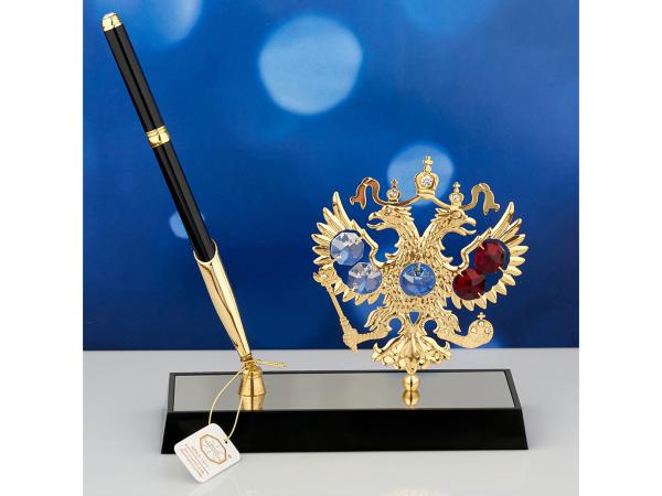 Ручка на подставке "Герб России" 5 цветных хрусталика